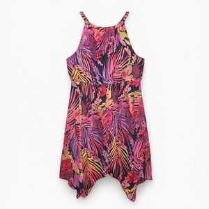 Lane Bryant Halter Dress Size 18 20 Pink Purple Asymmetrical Hem Flowy Tropical